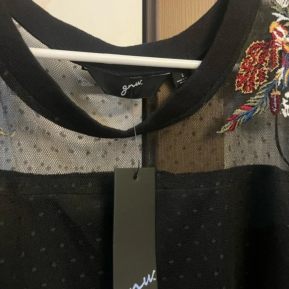 NWT GNW Embroidered Whimsigoth Black Mesh Top - Picture 2 of 9